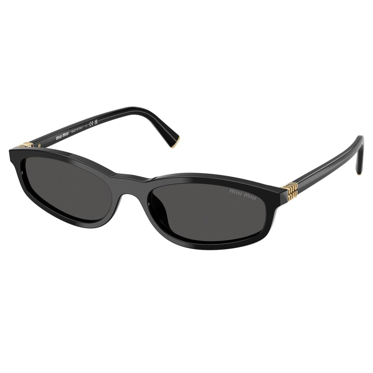 Miu Miu 0MU B04S 16K08Z53 preto com lentes cinza — detalhe