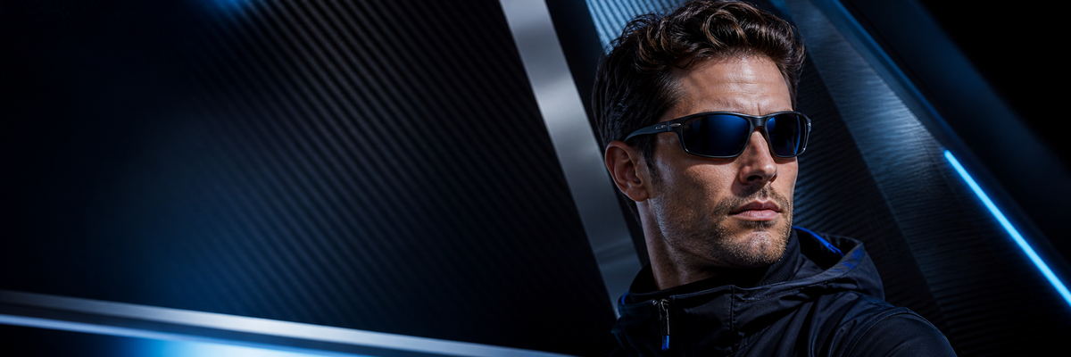 Banner editorial da coleção TAG HEUER com modelo usando óculos