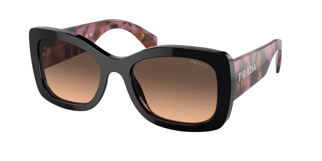 Óculos de Sol Prada A08S 12O50C56 Geométrico Preto com Lentes Marrom Degradê Feminino — vista adicional 1