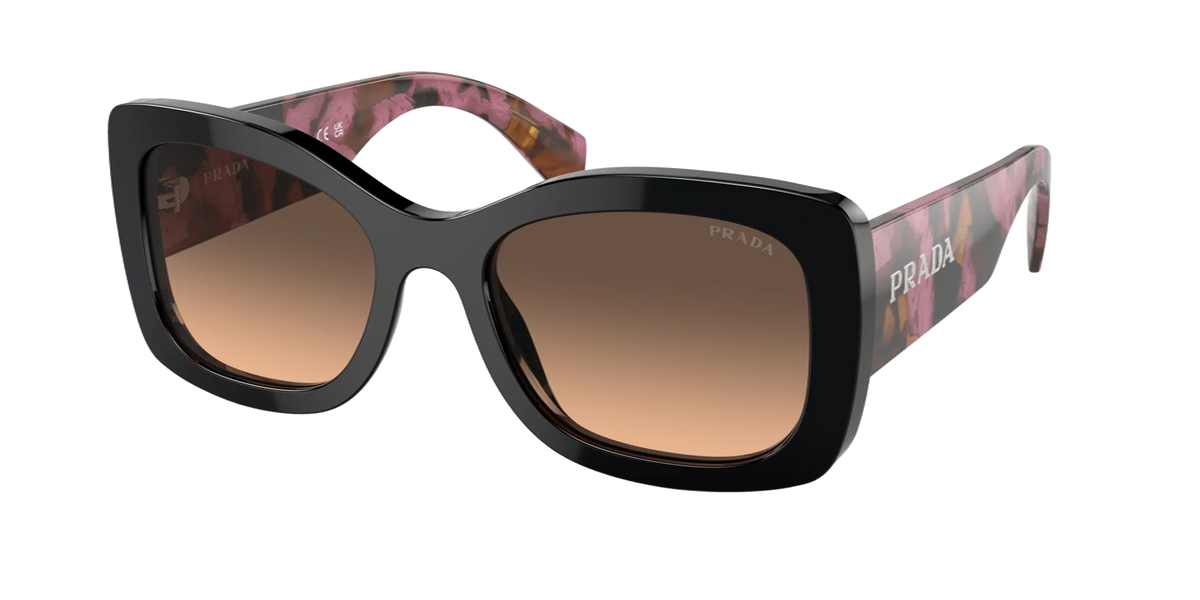 Óculos de Sol Prada A08S 12O50C56 Geométrico Preto com Lentes Marrom Degradê Feminino — vista adicional 2