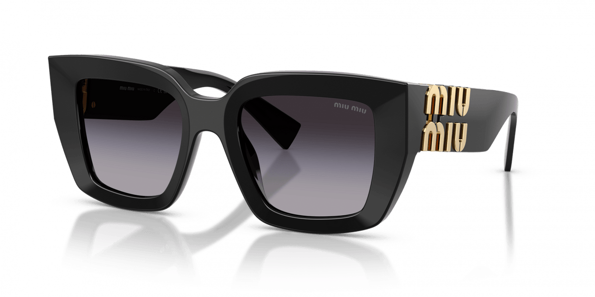 Miu Miu 0MU B05S 16K90A51 preto com lentes cinza degradê — detalhe
