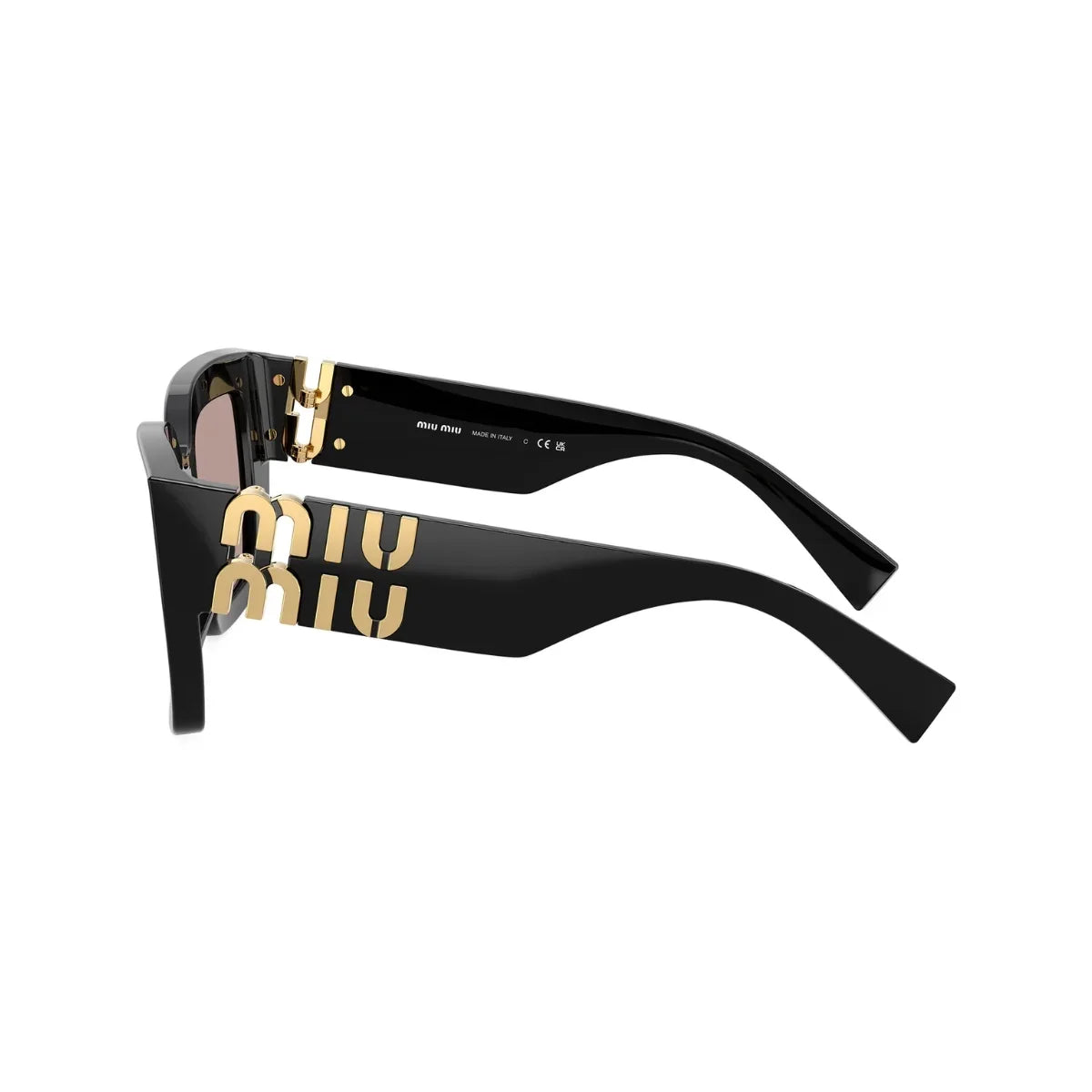 Miu Miu 0MU B05S 16K20I51 preto com lentes roxas — detalhe adicional