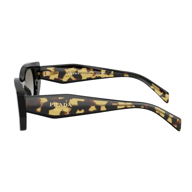 Óculos de Sol Prada Retangular Preto e Tartaruga com Lentes Cinza Degradê Feminino 0PR B05S 3890A753 - lateral