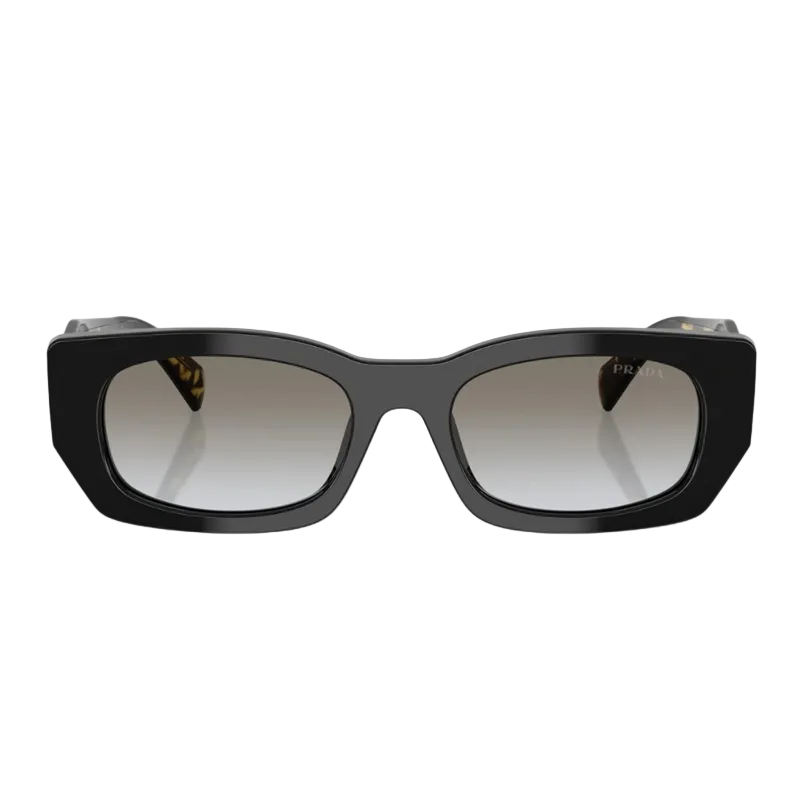 Óculos de Sol Prada Retangular Preto e Tartaruga com Lentes Cinza Degradê Feminino 0PR B05S 3890A753 - frontal