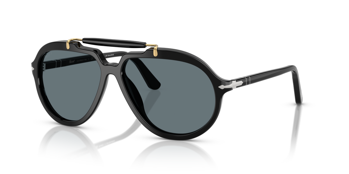 Óculos de Sol Persol Senna 0202S Preto com Lentes Azul-Escuro — vista 1
