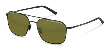 Porsche Design P8970 59A427 preto, lentes verdes espelhadas, vista 3/4