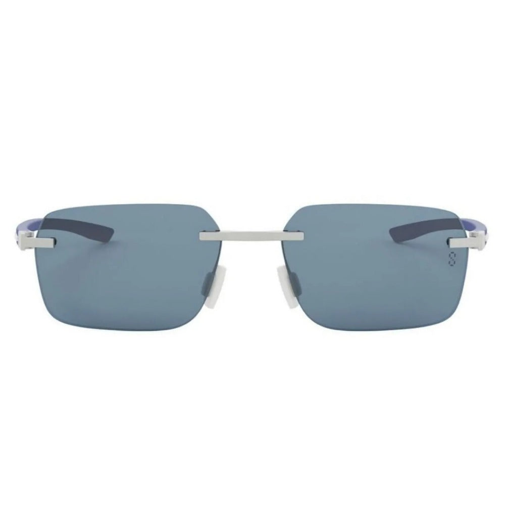 Tag Heuer TH40039U 5617V — vista lateral, armação prata e lentes azuis