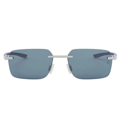Tag Heuer TH40039U 5617V — vista lateral, armação prata e lentes azuis