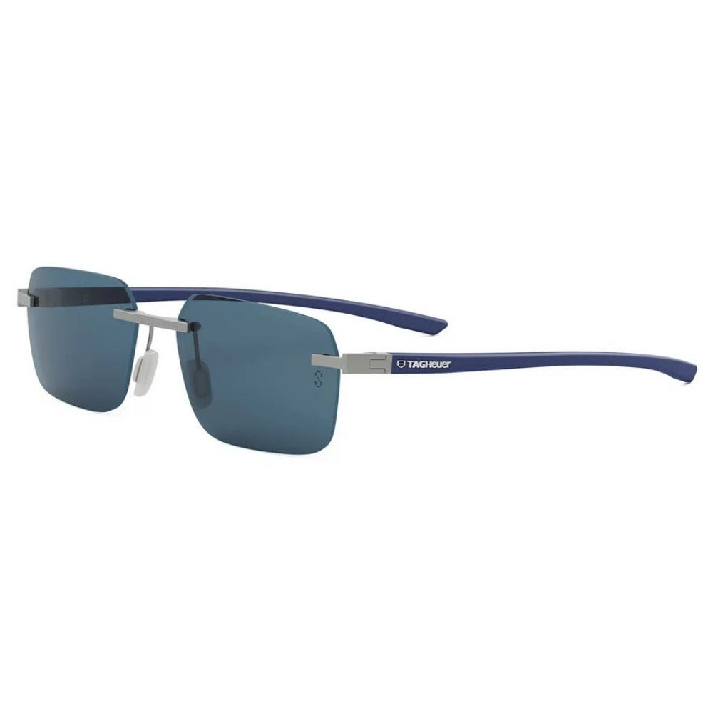 Tag Heuer TH40039U 5617V — vista frontal, armação prata e lentes azuis