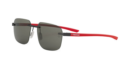 Tag Heuer TH40038U 5602A — vista principal, armação preta e vermelha, lentes cinza