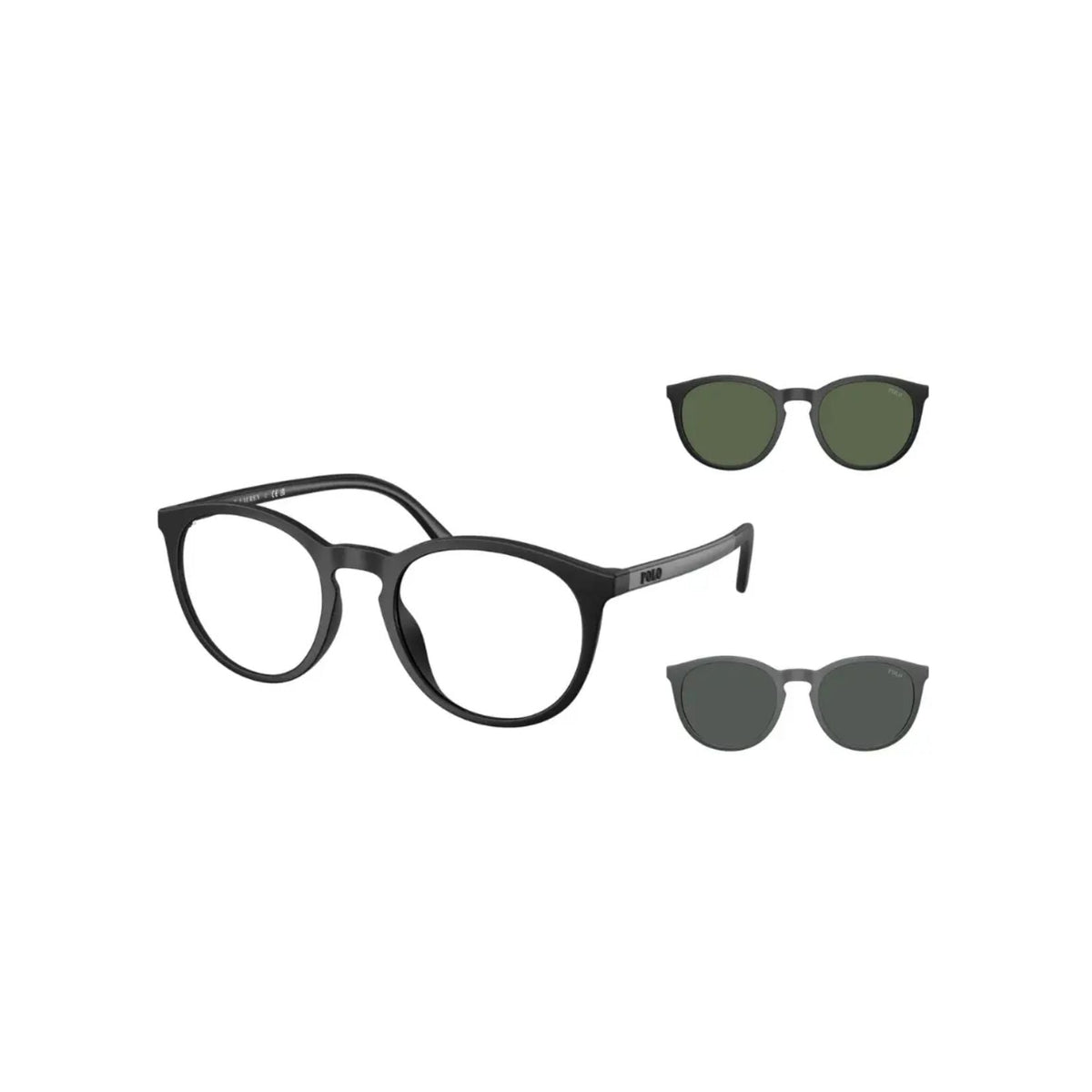 POLO RALPH LAUREN PH4183U 50019A52 vista inclinada da armação preta com clip-ons